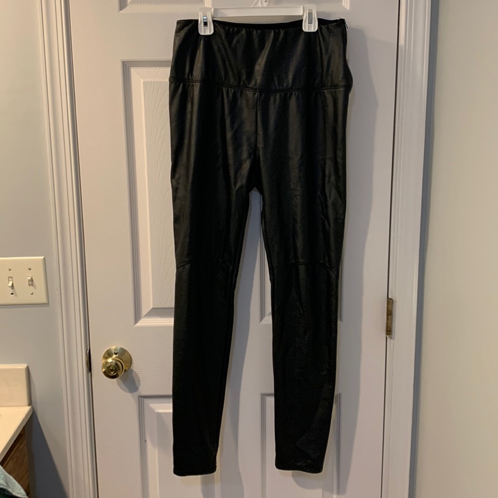 LYSSE Black Pleather pants woman’s size Large